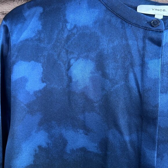 Vince Winter Tie Dye Silk Blouse In Hydra, Navy, Size 14 NWT $345 - Picture 8 of 11